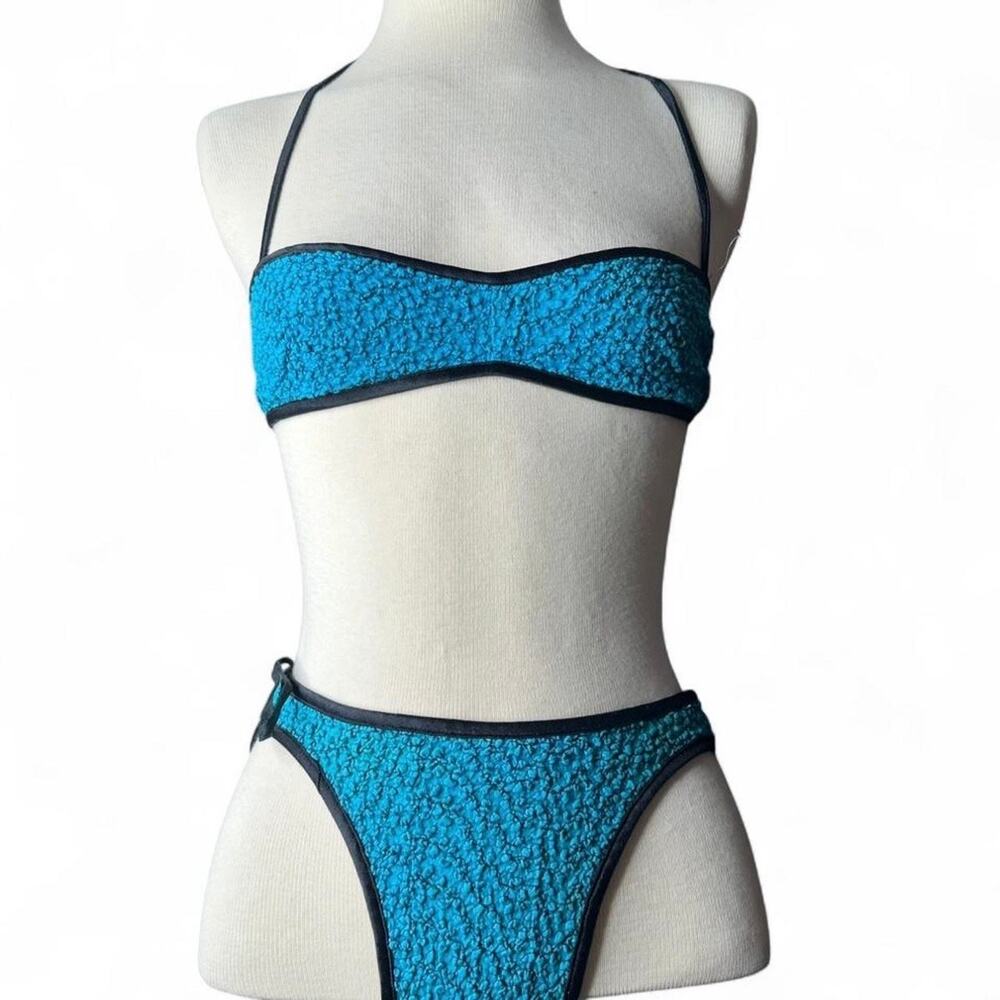 Vintage 80s/90s Bikini Swimwear Gabar Blue quilted Scrunched Women’s Size XS